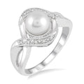 7x7 MM Round Shape Cultured Pearl and 1/20 Ctw Round Cut Diamond Ring in Sterling Silver