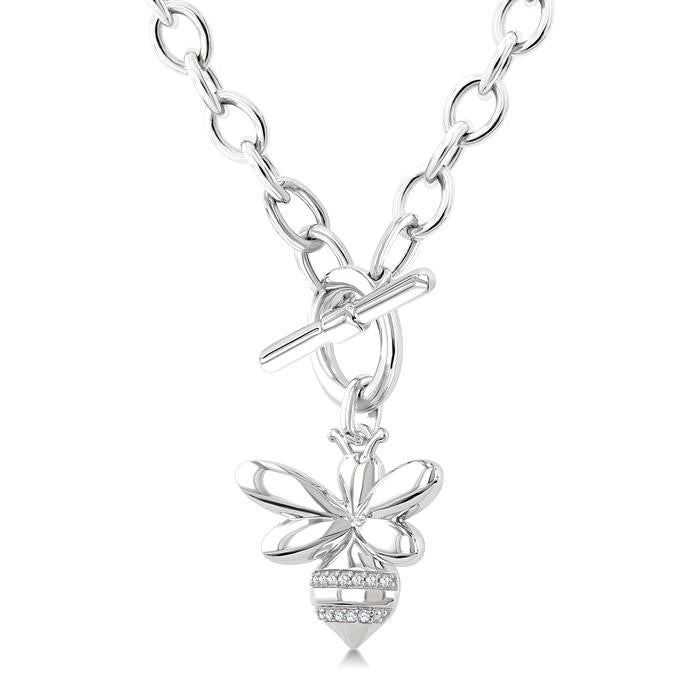 1/20 Ctw Bumble Bee Toggle Round Cut Diamond Fashion Necklace in Sterling Silver