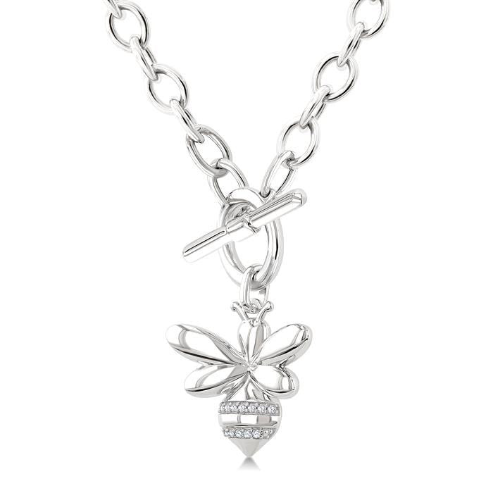 Silver Bumble Bee Toggle Diamond Fashion Necklace