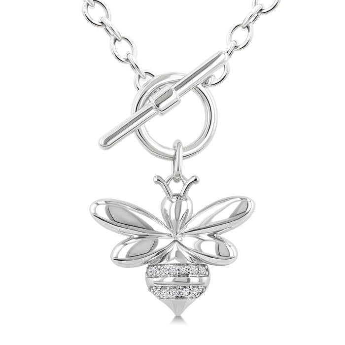 Silver Bumble Bee Toggle Diamond Fashion Necklace