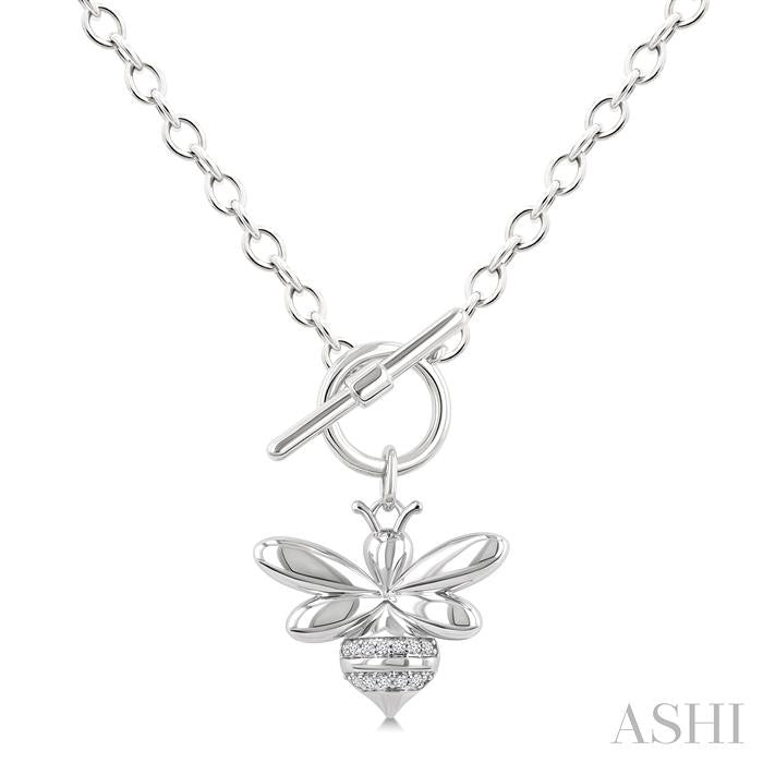 1/20 Ctw Bumble Bee Toggle Round Cut Diamond Fashion Necklace in Sterling Silver
