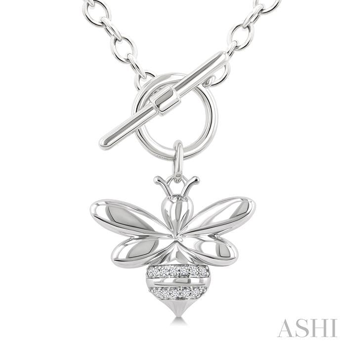 1/20 Ctw Bumble Bee Toggle Round Cut Diamond Fashion Necklace in Sterling Silver