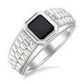 8x7 MM Octagon Shape Onyx and 1/20 Ctw Round Cut Diamond Semi-precious Men's Ring in Sterling Silver