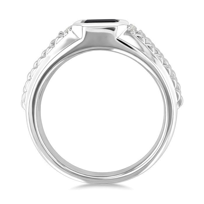 8x7 MM Octagon Shape Onyx and 1/20 Ctw Round Cut Diamond Semi-precious Men's Ring in Sterling Silver