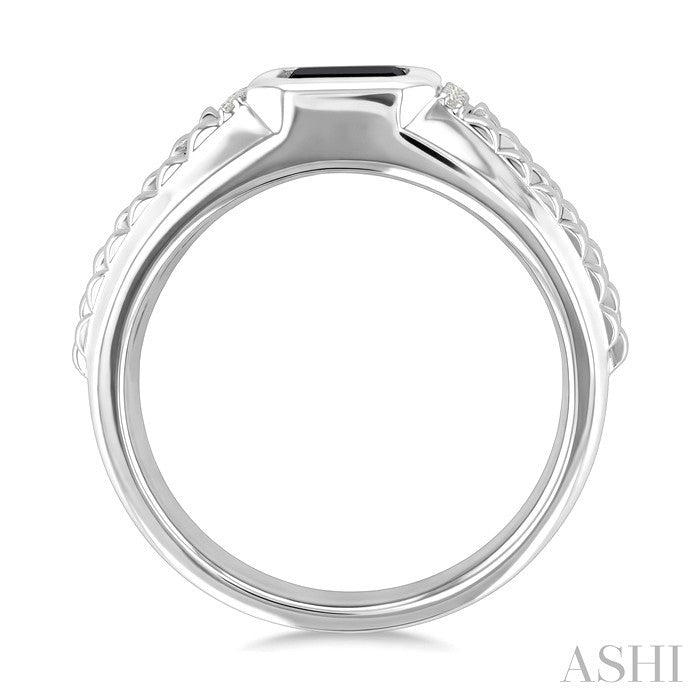 8x7 MM Octagon Shape Onyx and 1/20 Ctw Round Cut Diamond Semi-precious Men's Ring in Sterling Silver