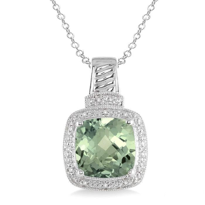 Raven Silver Cushion Shape Gemstone & Diamond Pendant