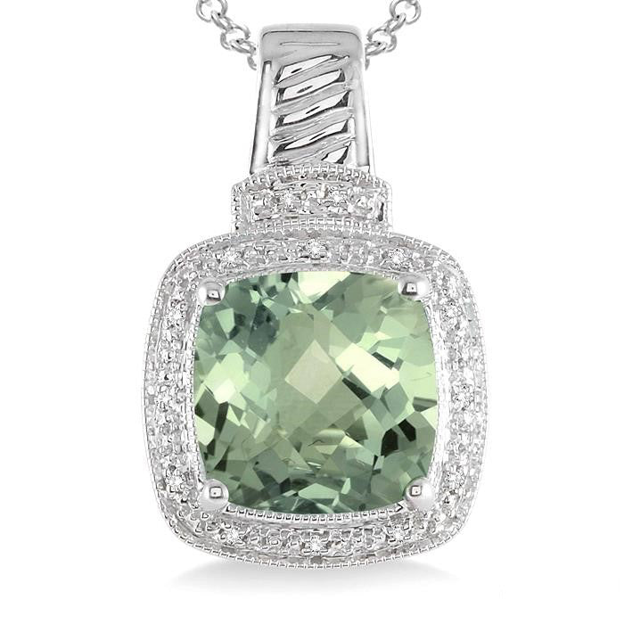 Raven Silver Cushion Shape Gemstone & Diamond Pendant