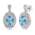 Oval Shape Silver Gemstone & Diamond Earrings