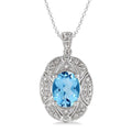 Silver Oval Blue Topaz Shape Gemstone & Diamond Pendant