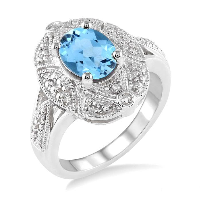 Oval Shape Silver Gemstone & Diamond Ring