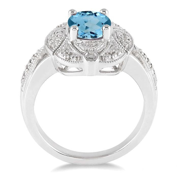 Oval Shape Silver Gemstone & Diamond Ring