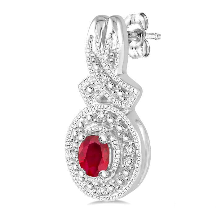 Oval Shape Silver Gemstone & Diamond Earrings