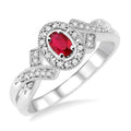 Sterling Silver Oval Cut Ruby & .02 Ctw Single Cut Diamond Ring
