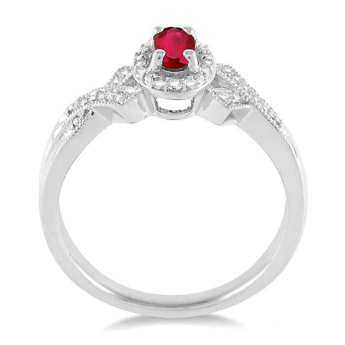 Sterling Silver Oval Cut Ruby & .02 Ctw Single Cut Diamond Ring