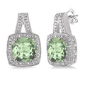 8x8 MM Cushion Shape Green Amethyst and 1/20 Ctw Round Cut Diamond Earrings in Sterling Silver