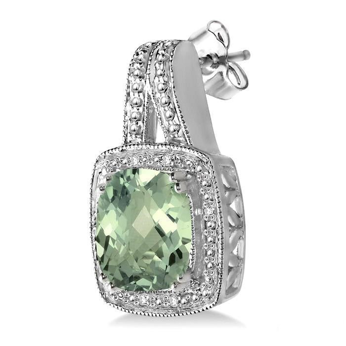 Silver Gemstone & Diamond Earrings