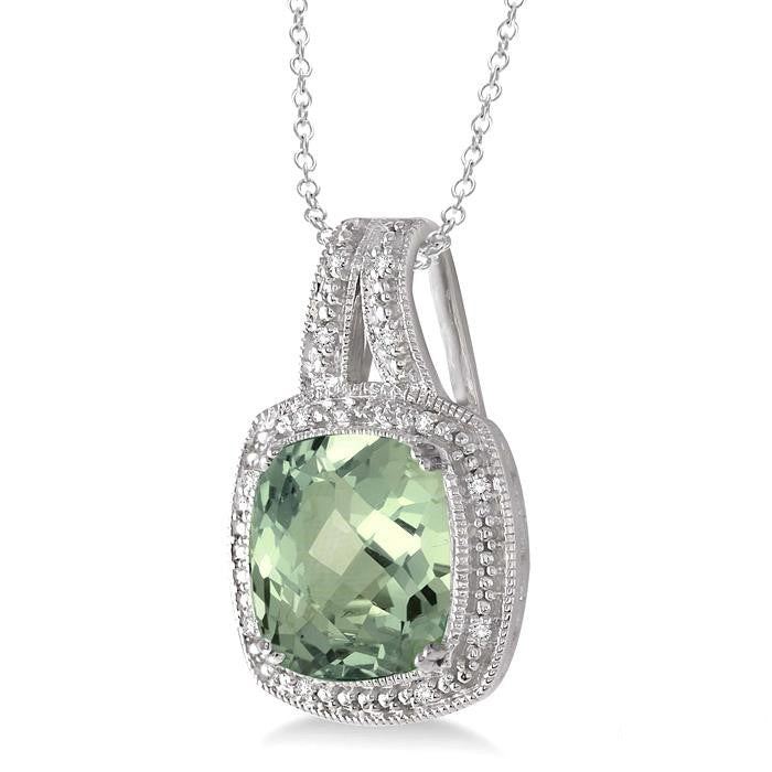 Seraphine Green Amethyst Cushion Diamond Pendant