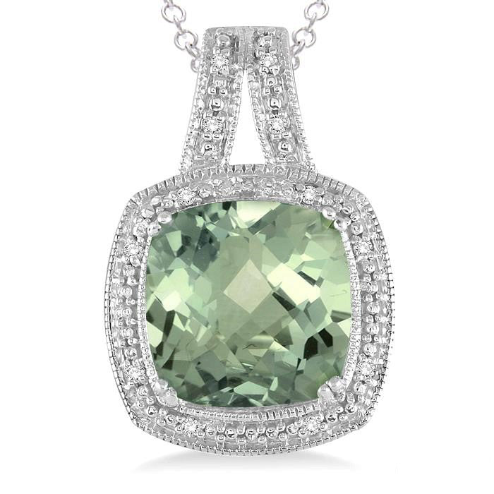 Seraphine Green Amethyst Cushion Diamond Pendant
