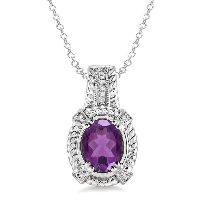 Vale Silver Oval Shape Gemstone & Diamond Pendant