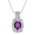 Vale Silver Oval Shape Gemstone & Diamond Pendant