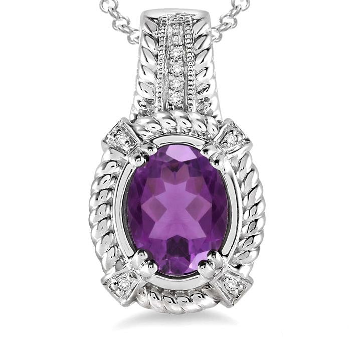 Vale Silver Oval Shape Gemstone & Diamond Pendant