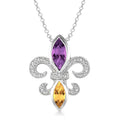 Silver Fleur De Lis Gemstone & Diamond Pendant