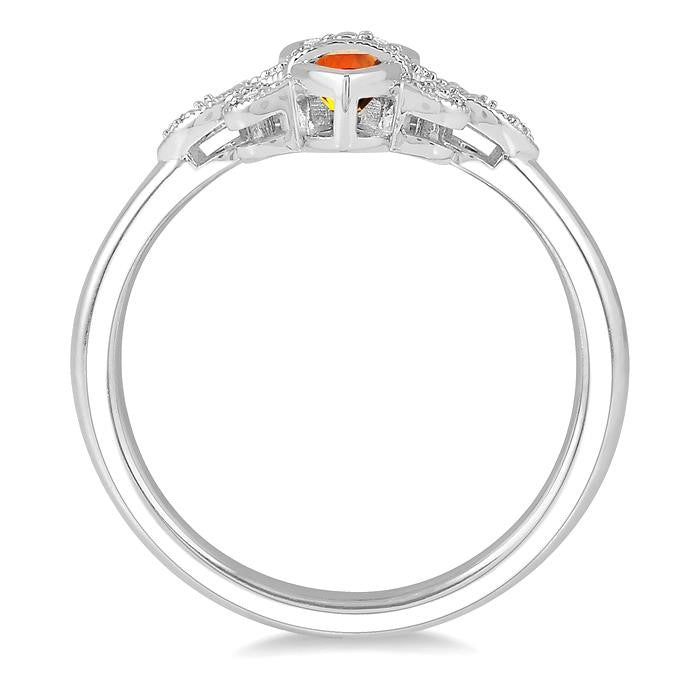 8x4 MM Marquise Cut Amethyst & 6X3 MM Marquise Cut Citrine and 1/50 Ctw Round Cut Diamond Fleur De Lis Ring in Sterling Silver