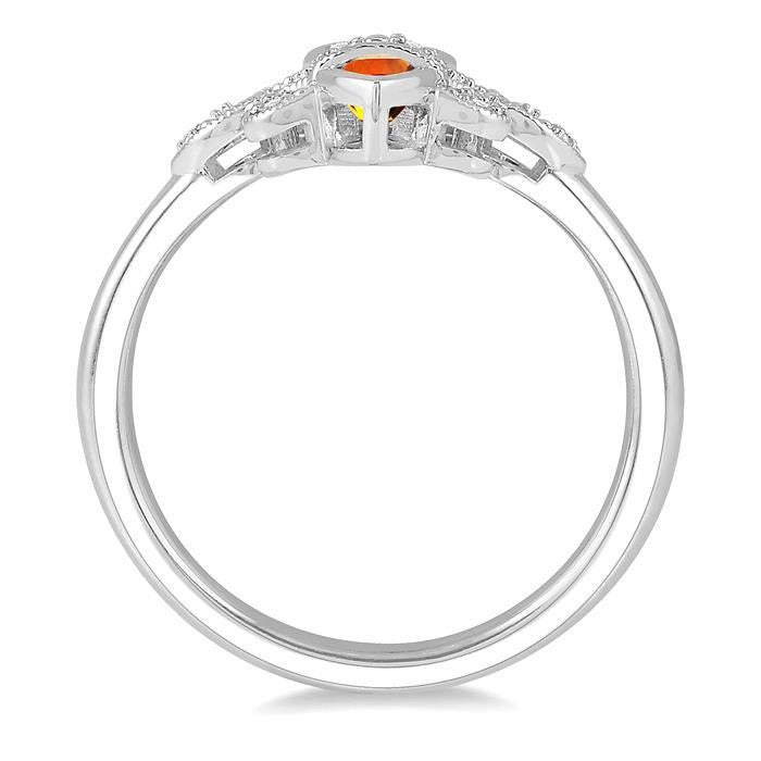 Silver Fleur De Lis Gemstone & Diamond Ring