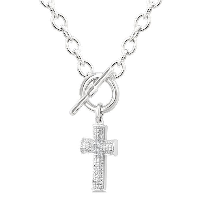 1/20 Ctw Cross Toggle Round Cut Diamond Fashion Necklace in Sterling Silver