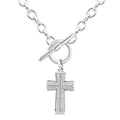 Silver Cross Toggle Diamond Fashion Necklace