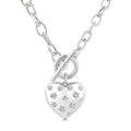 1/10 Ctw Round Cut Diamond Mosaic Heart Charm Toggle Necklace in Sterling Silver