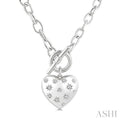 1/10 Ctw Round Cut Diamond Mosaic Heart Charm Toggle Necklace in Sterling Silver