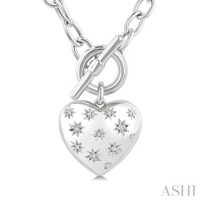1/10 Ctw Round Cut Diamond Mosaic Heart Charm Toggle Necklace in Sterling Silver