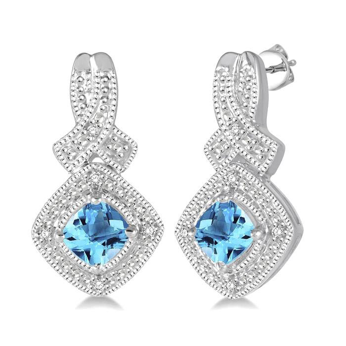Silver Gemstone & Diamond Earrings