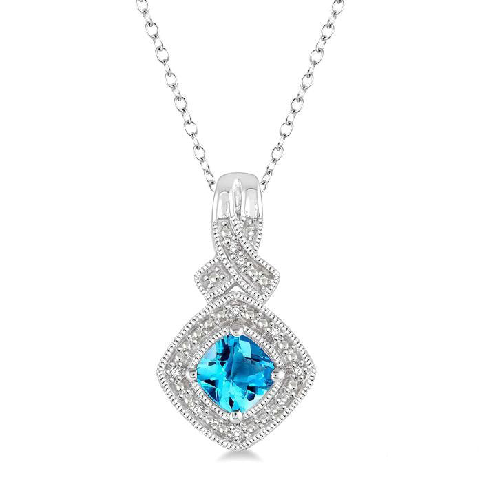 Aurora Silver Cushion Shape Gemstone & Diamond Pendant