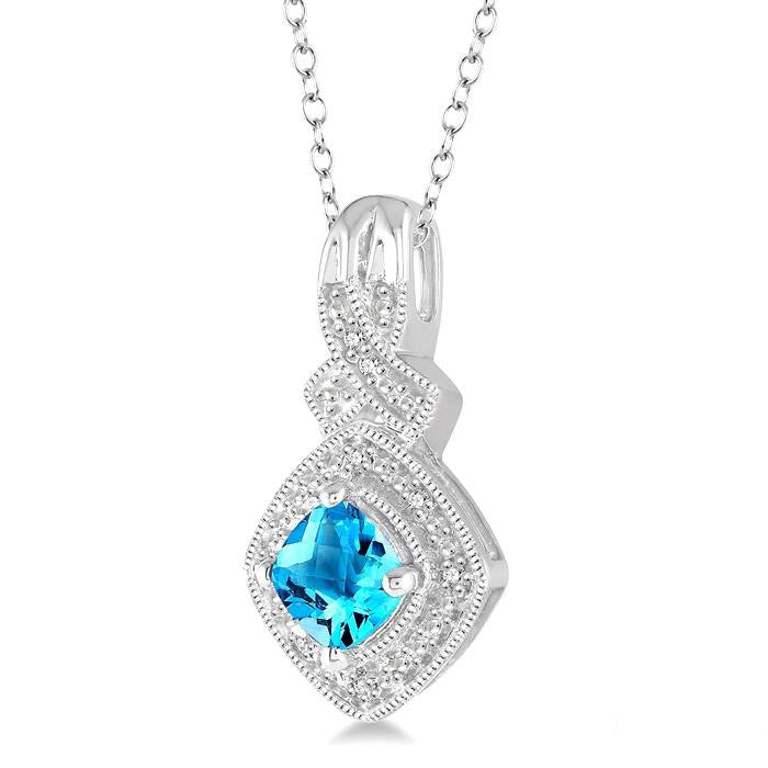Aurora Silver Cushion Shape Gemstone & Diamond Pendant