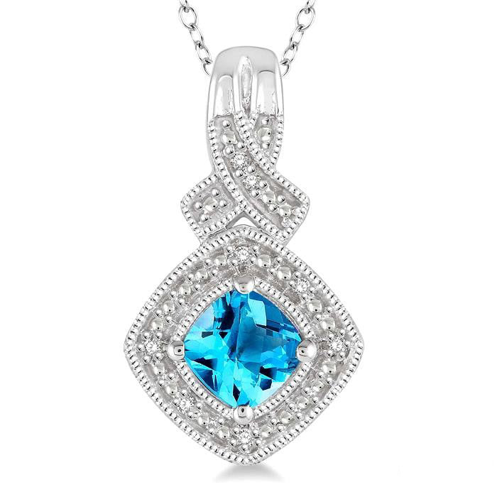 Aurora Silver Cushion Shape Gemstone & Diamond Pendant
