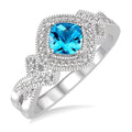 Cushion Shape Blue Topaz and 1/50 Ctw Round Cut Diamond Ring