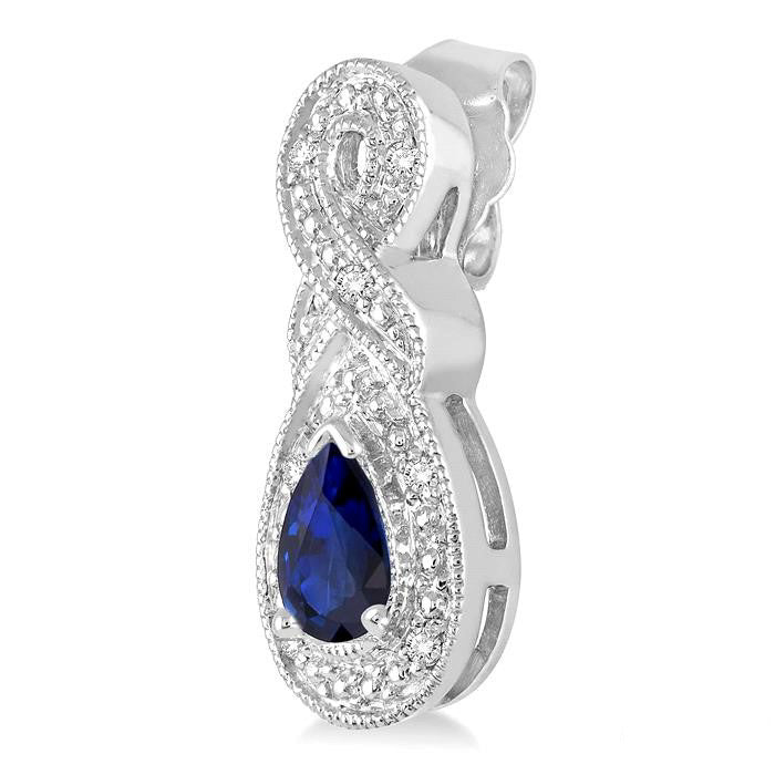 Pear Shape Silver Gemstone & Diamond Earrings