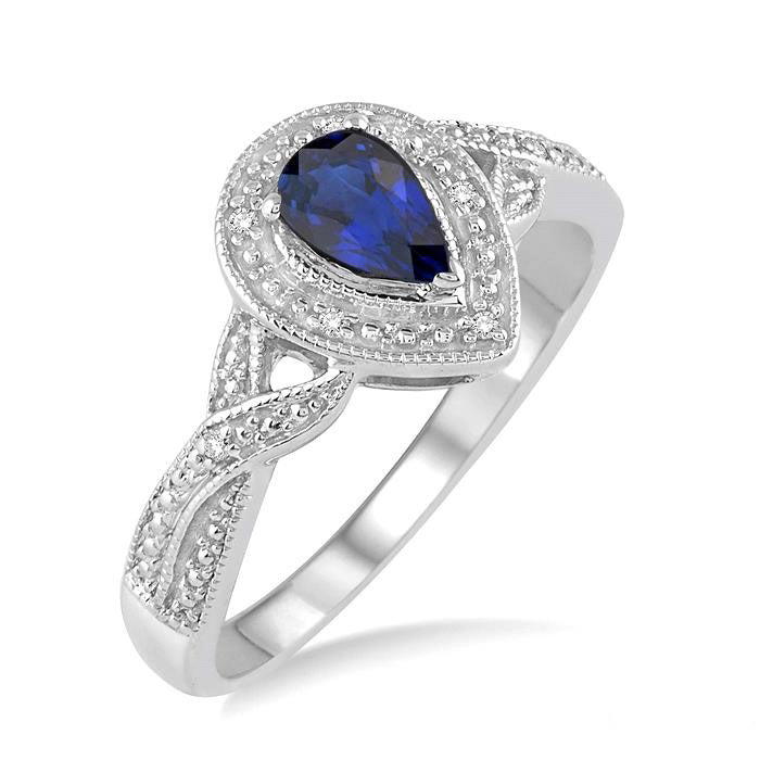 Pear Shape Silver Gemstone & Diamond Ring