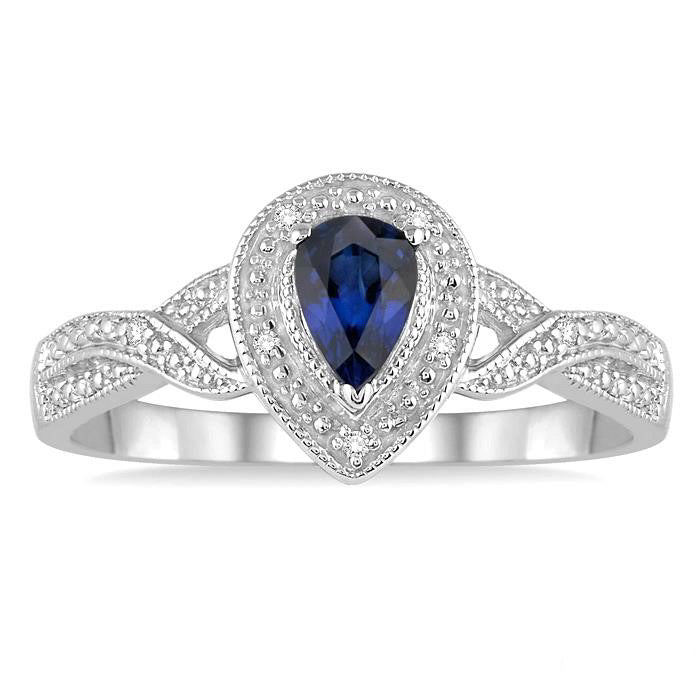Pear Shape Silver Gemstone & Diamond Ring
