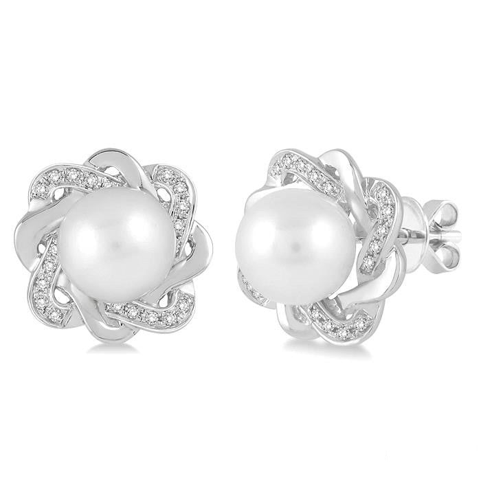Silver Pearl & Diamond Earrings