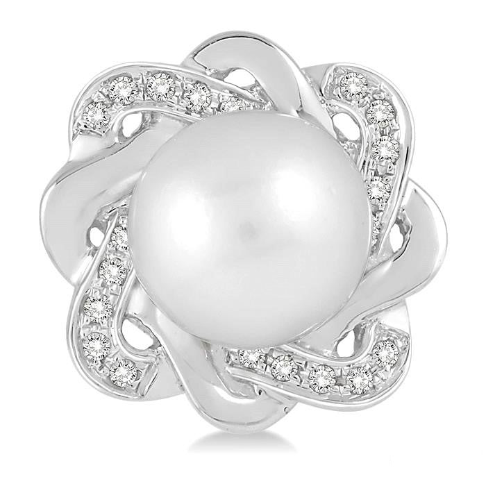 Silver Pearl & Diamond Earrings