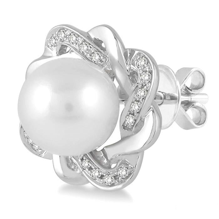 Silver Pearl & Diamond Earrings