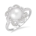 6.5 MM Round Shape Cultured Pearl and 1/10 Ctw Round Cut Diamond Ring in Sterling Silver