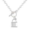 1/10 Ctw Lock & Key Toggle Round Cut Diamond Fashion Necklace in Sterling Silver