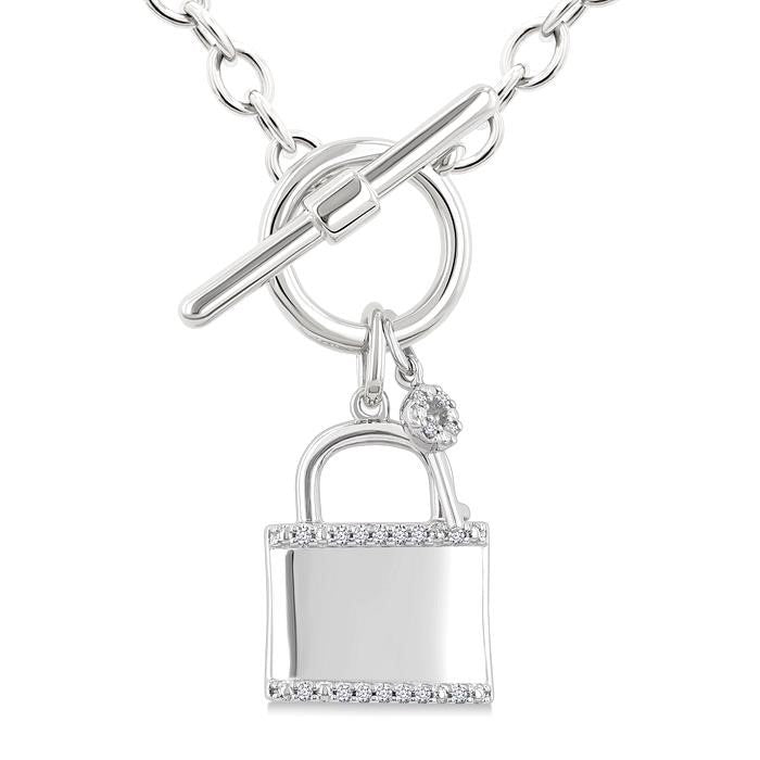 Silver Lock & Key Toggle Diamond Fashion Necklace