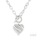 1/10 Ctw Round Cut Diamond Swirl Design Heart Toggle Fashion Necklace in Sterling Silver