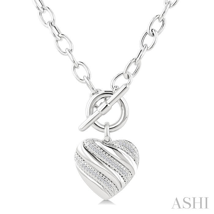 1/10 Ctw Round Cut Diamond Swirl Design Heart Toggle Fashion Necklace in Sterling Silver