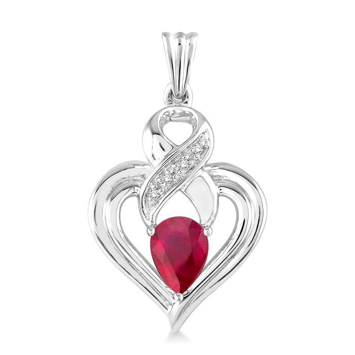 5x3 MM Pear Shape Ruby and 1/50 Ctw Round Cut Diamond Earrings in Sterling Silver